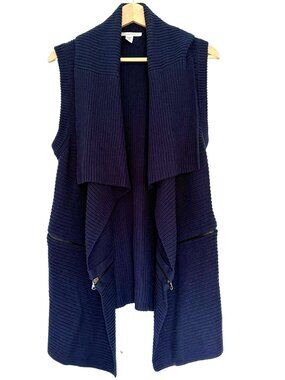 Kenneth Cole New York Ribbed Knit Open Front Navy Blue Sweater Vest Women's M